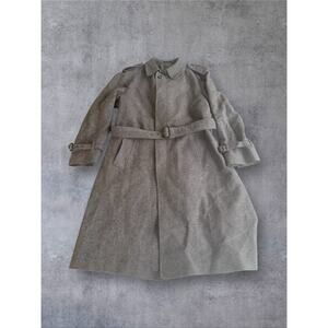 Vtg Christian Dior Monsieur Herringbone Wool Trench Coat Mens 44L Brown Overcoat